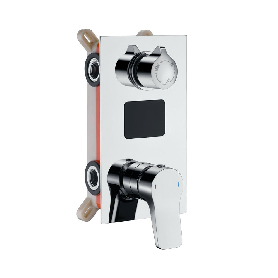 12inch LED Chrome wall mounted Rain shower 3 way digital display rough in valve with tub spout