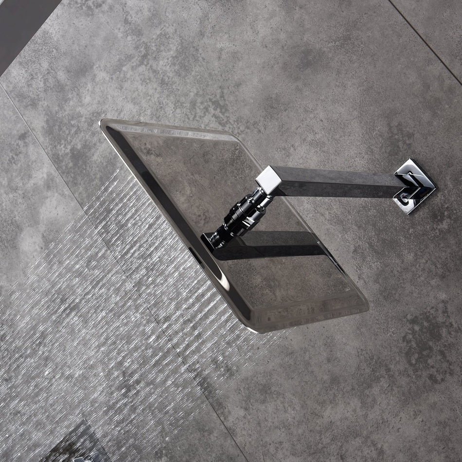 12 inch or 16 inch rain head Chrome wall mounted arm 3 way thermostatic shower faucet each function work all together and separately with tub spout