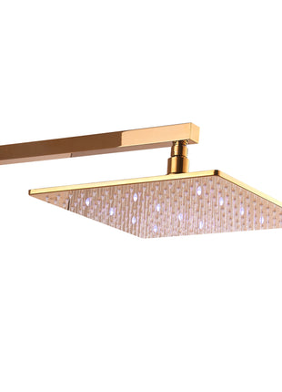 Polished Gold 3 LED light Rainfall Shower Head