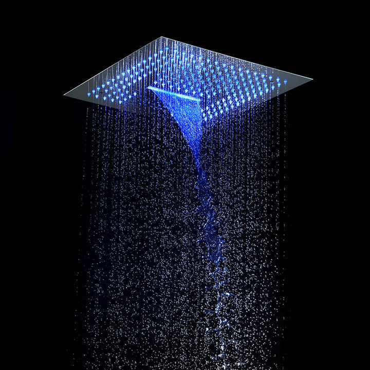 Chrome 16 inch flushed mount rainfall waterfall 64 LED light bluetooth music shower head