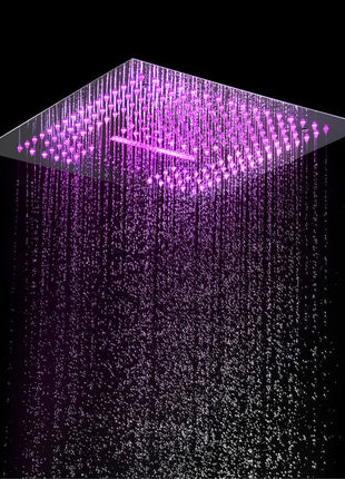 Matte black 16 inch flushed mount rainfall waterfall 64 LED light bluetooth music shower head