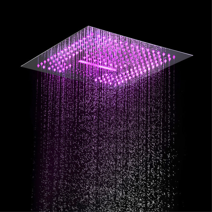 
                  
                    Matte black 16 inch flushed mount rainfall waterfall 64 LED light bluetooth music shower head
                  
                