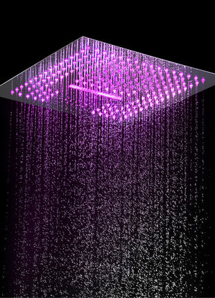 Chrome 16 inch flushed mount rainfall waterfall 64 LED light bluetooth music shower head