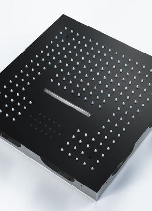Matte black 16 inch flushed mount rainfall waterfall 64 LED light bluetooth music shower head