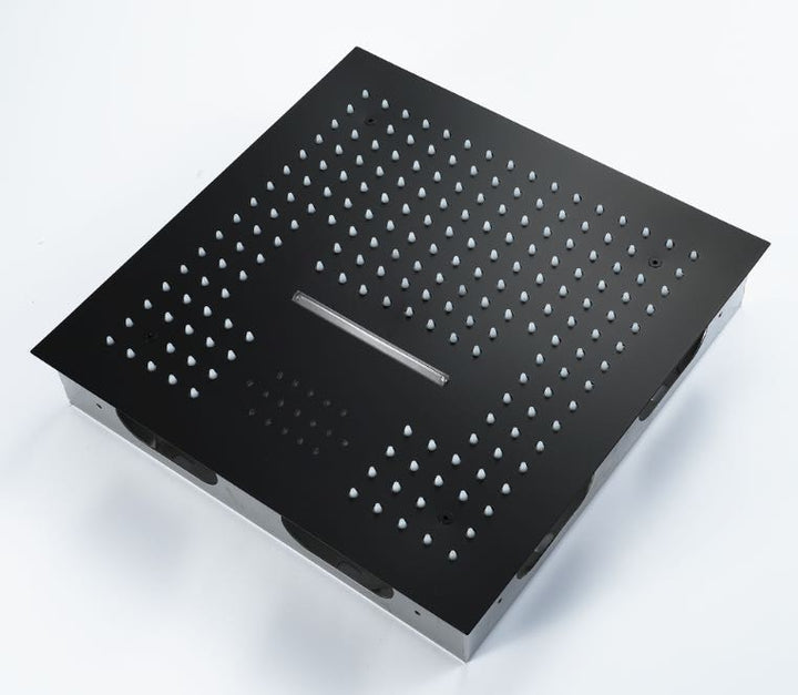 Matte black 16 inch flushed mount rainfall waterfall 64 LED light bluetooth music shower head