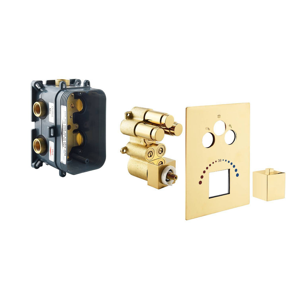 Brushed Gold 3-Way Thermostatic valve with trim and each function work at the same time and separately