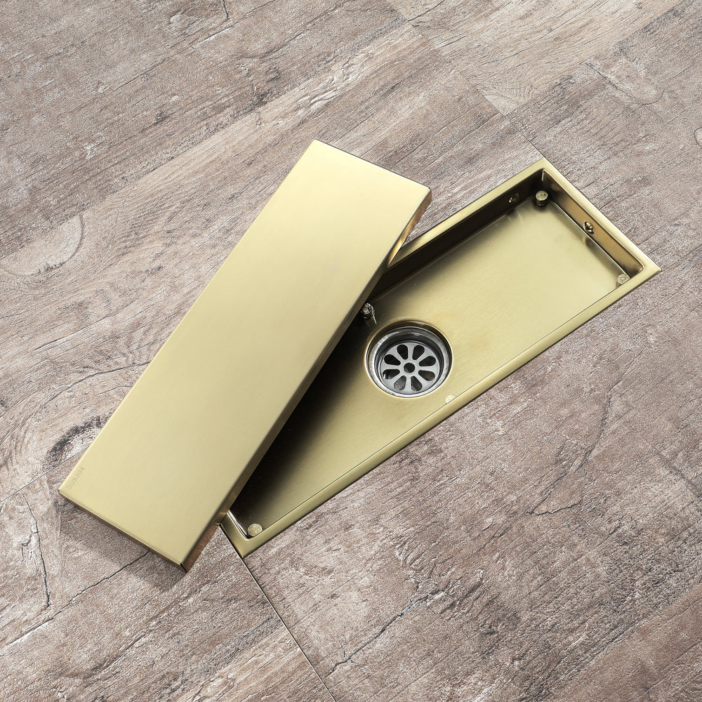 Qst-50 Deodorant Gold Brushed Brass Linear Shower Drain Anti Clogging, Best  Rectangular Floor Drain Assembly