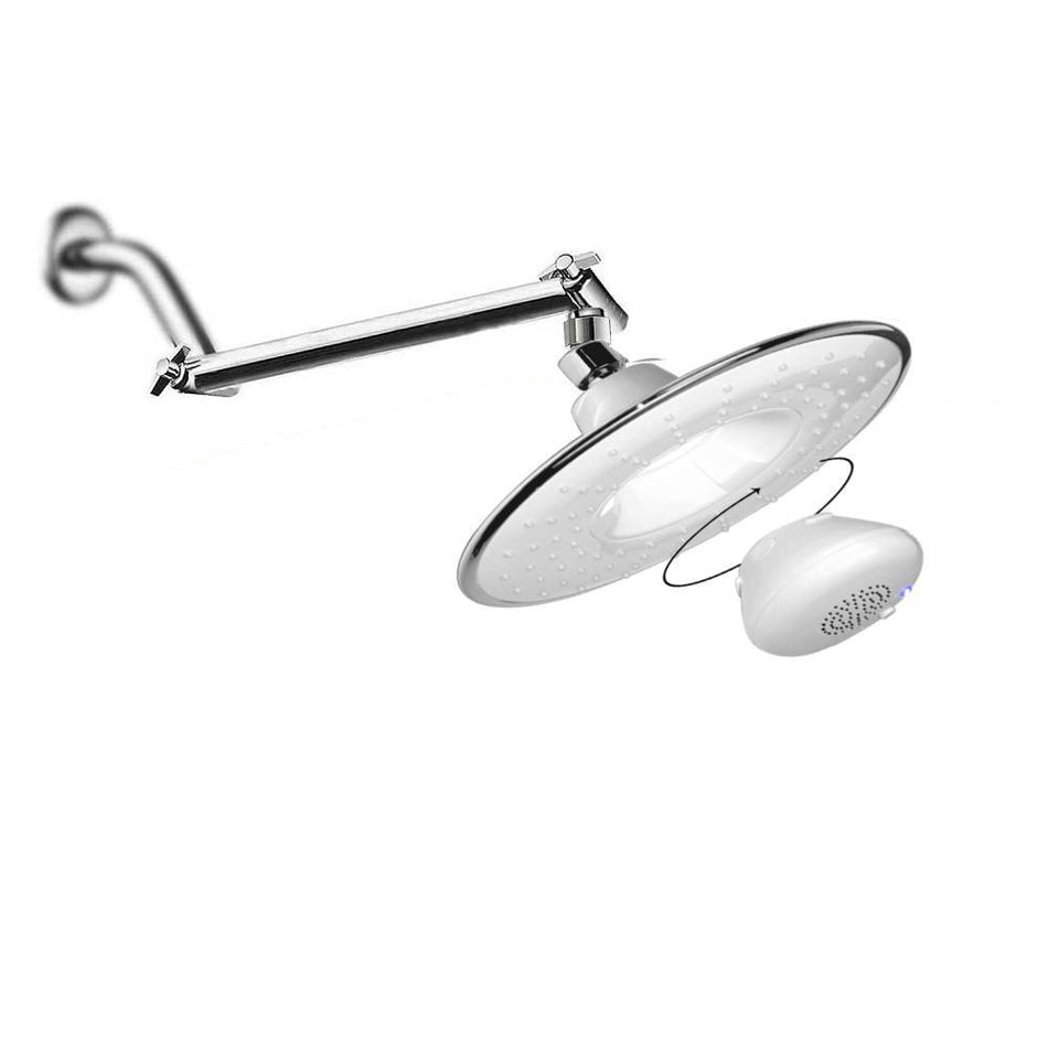 Chrome 8inch Wireless Bluetooth Speaker Music shower head with Adjustable shower extension arm with lock joints