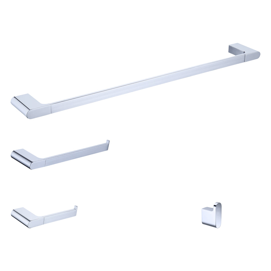 4-Piece Brass Chrome Bathroom Hardware Set Towel Bar Towel Ring Toilet Paper Holder Robe Hook Tower Holder,Wall Mounted