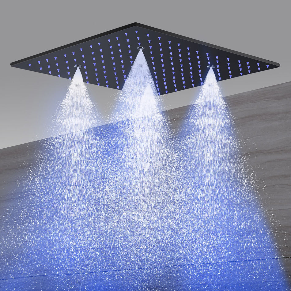 20'' Matt Black LED Shower Head Ceiling Mounted mist Rainfall Flushed In or Mounted