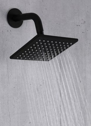 24 inch or 20 inch matte black rainfall shower system 4 way thermostatic rough in valve with body jets and 8inch wall mount shower head