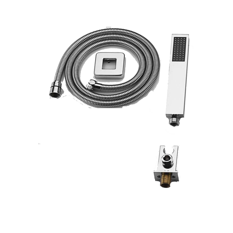 Chrome handheld shower with shower holder and hose