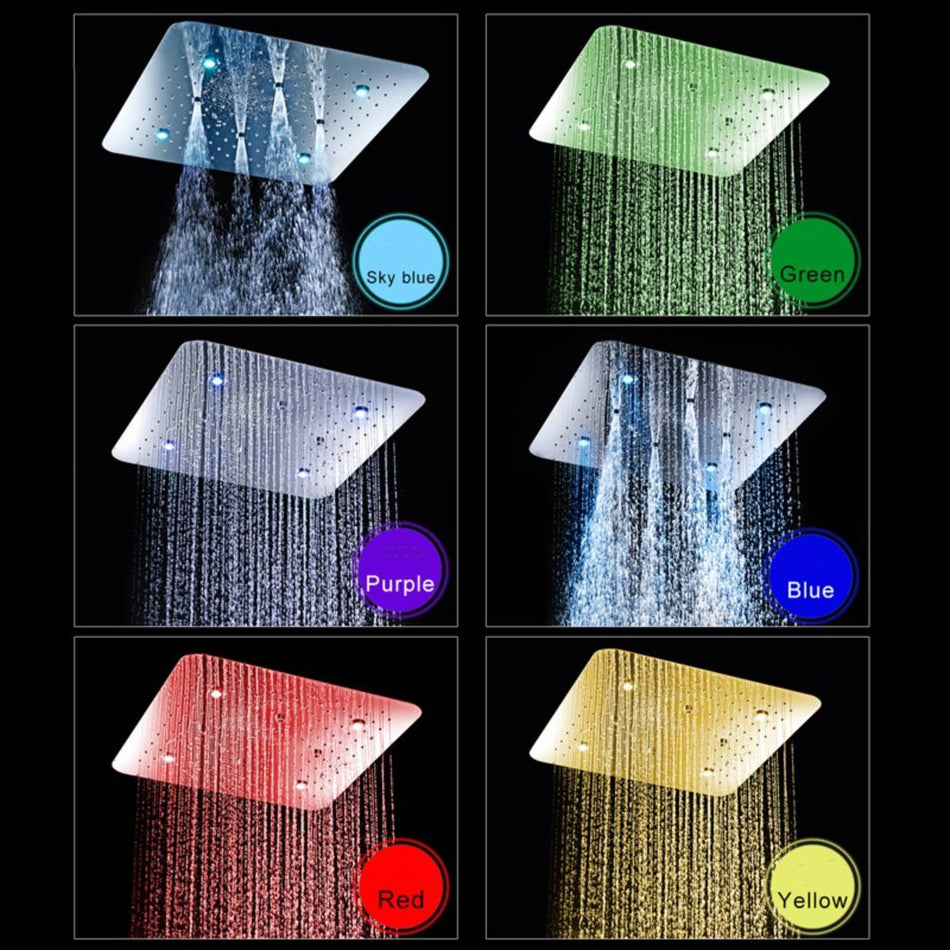 20 Inch LED Shower Head Set Rainfall Mist Thermostatic 3 Ways Diverter Valve / Bathroom Shower