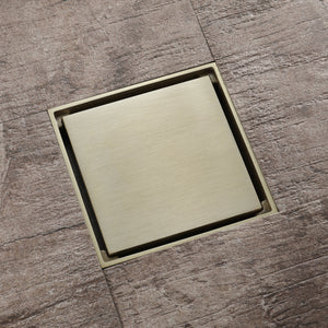 
                  
                    Brushed Gold 4-inch brass Shower Floor Drain with Removable Strainer Cover and Square Anti-clogging
                  
                