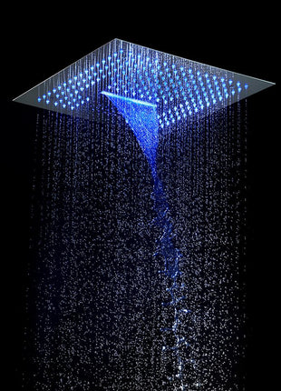 16inch 64 colors LED Chrome Flushed in Bluetooth Music  4 Way Thermostatic Shower Faucet with 4 Inch Body Jet