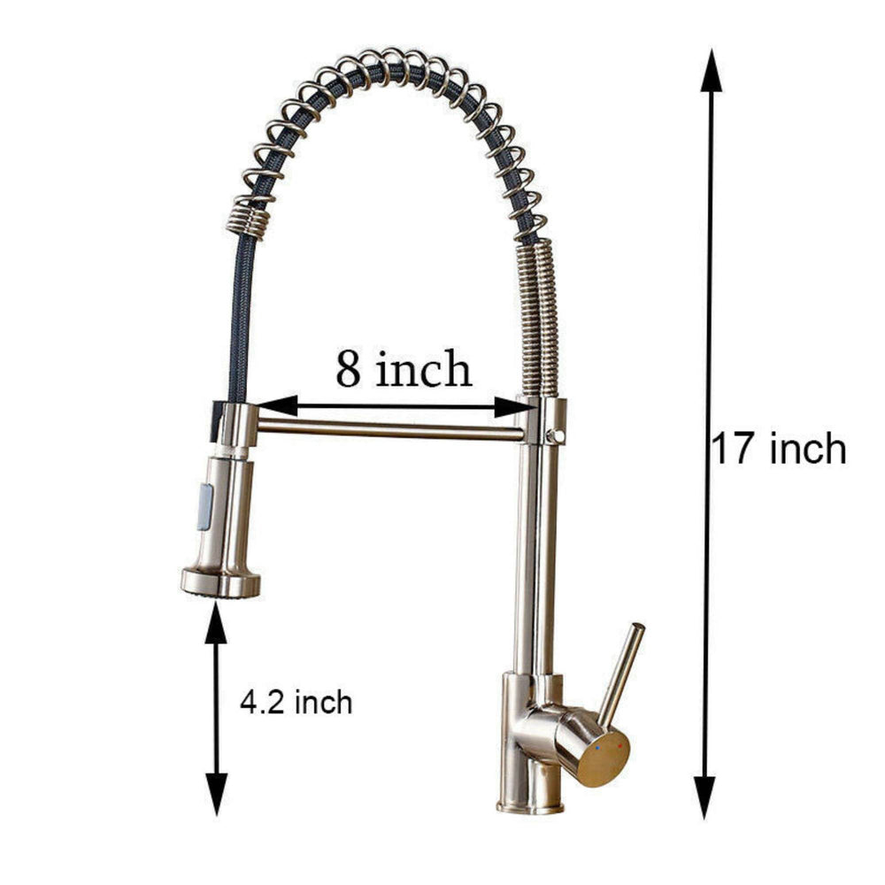 
                  
                    Brushed Nickel Pull Out Spray Spring Kitchen Sink Tap Single Lever Mixer Faucet
                  
                