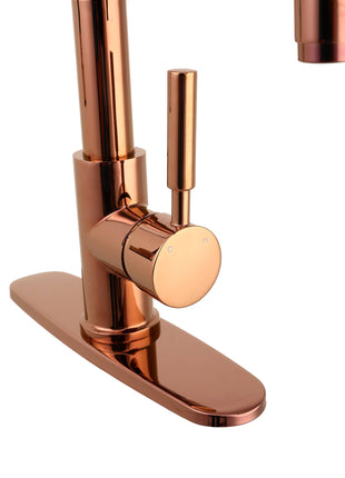 Rose Gold High Arc brass Kitchen Sink Faucet Pull Down Spray with lock ring and deck plate