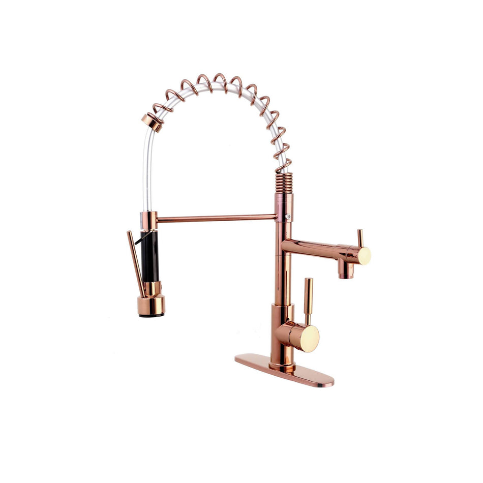 Rose Gold High Arc brass Kitchen Sink Faucet Pull Down Spray with lock ring and deck plate