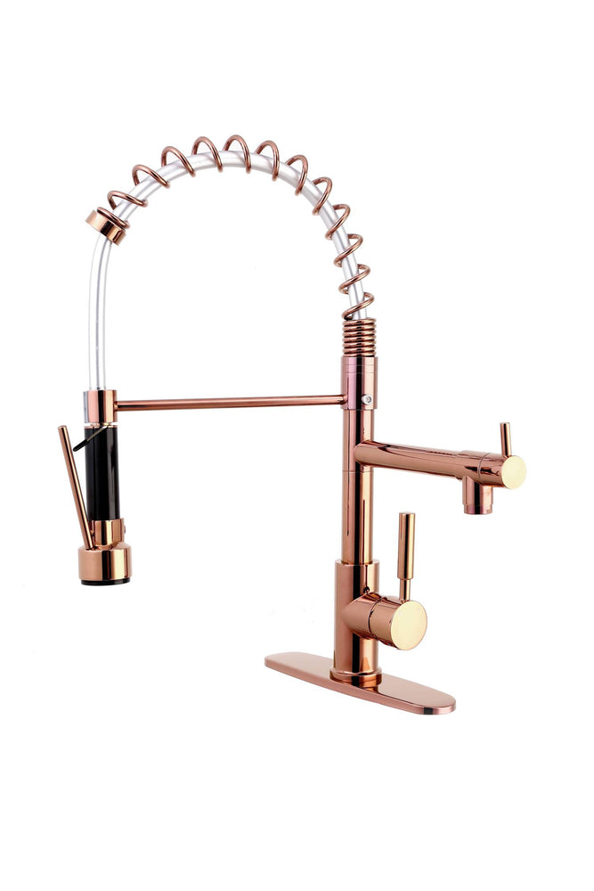 
                  
                    Rose Gold High Arc brass Kitchen Sink Faucet Pull Down Spray with lock ring and deck plate
                  
                