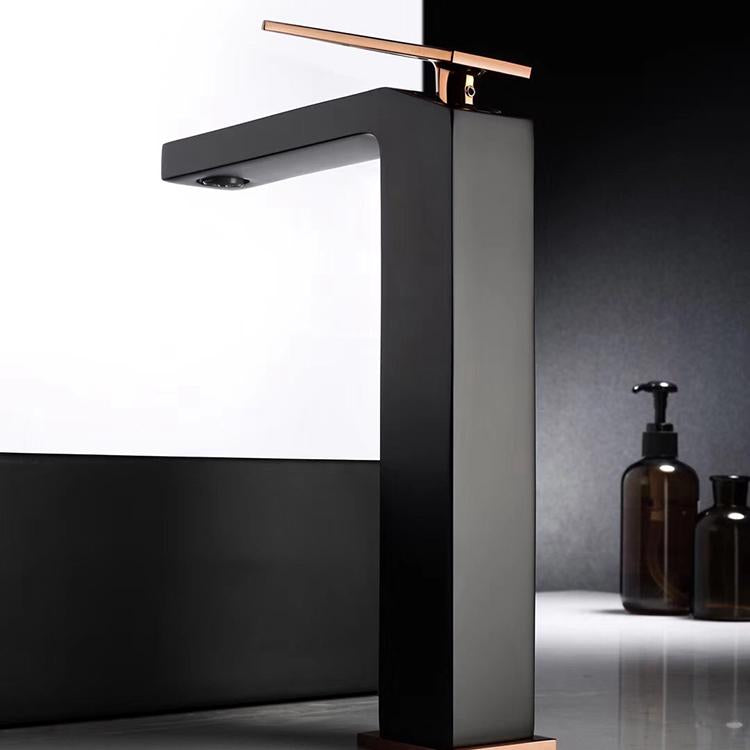 matte black single handle brass bathroom sink faucet with pop up overflow brass drain