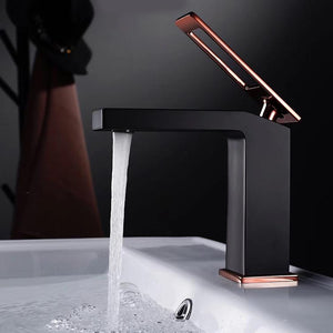 
                  
                    matte black single handle bathroom sink faucet with pop up overflow brass drain
                  
                