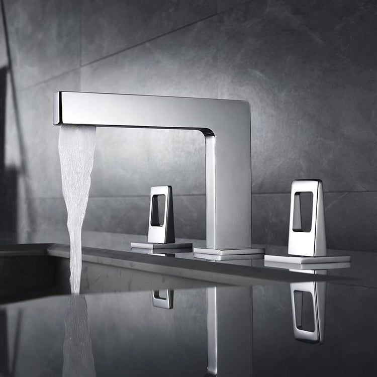 Chrome 3 holes two handles bathroom basin faucets with pop up drain