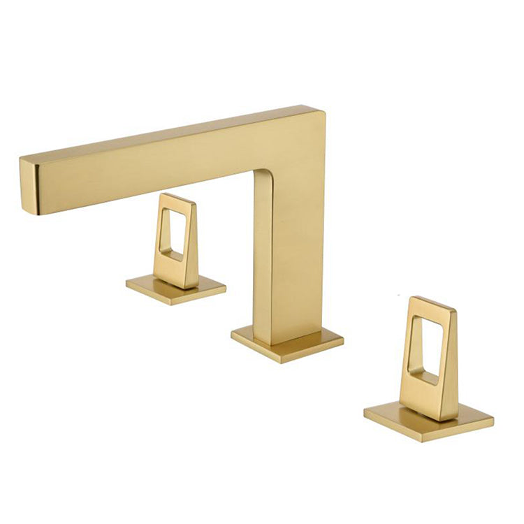 Brushed gold 3 holes 2 handle bathroom basin sink faucet with pop up overflow brass drain