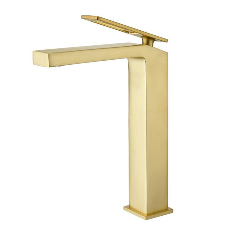 Brushed Gold Single Handle Bathroom Sink Faucet One Hole Deck Mount with pop up overflow brass drain