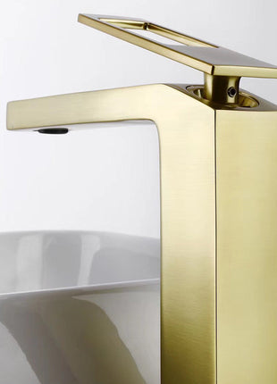 Brushed Gold Single Handle Bathroom Sink Faucet One Hole Deck Mount with pop up overflow brass drain