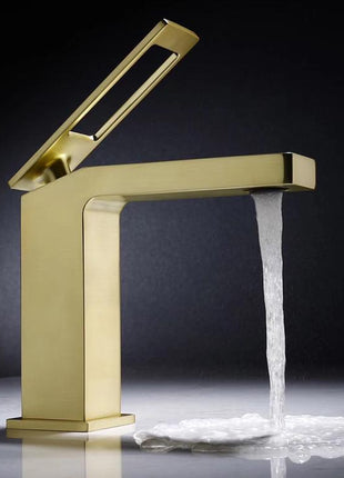 Brushed Gold Bathroom Sink Faucet single handle with pop up overflow brass drain