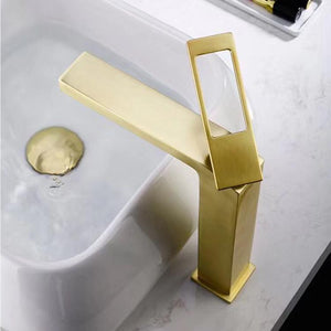 
                  
                    Brushed Gold Bathroom Sink Faucet single handle with pop up overflow brass drain
                  
                