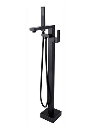 Matte Black Freestanding Single Handle Bathtub Faucet with Handheld Sprayer