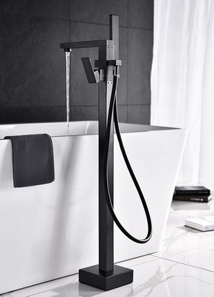 Matte Black Freestanding Single Handle Bathtub Faucet with Handheld Sprayer