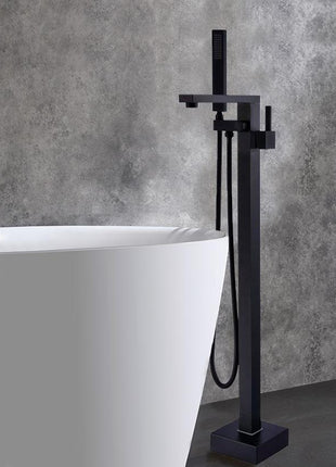 Matte Black Freestanding Single Handle Bathtub Faucet with Handheld Sprayer