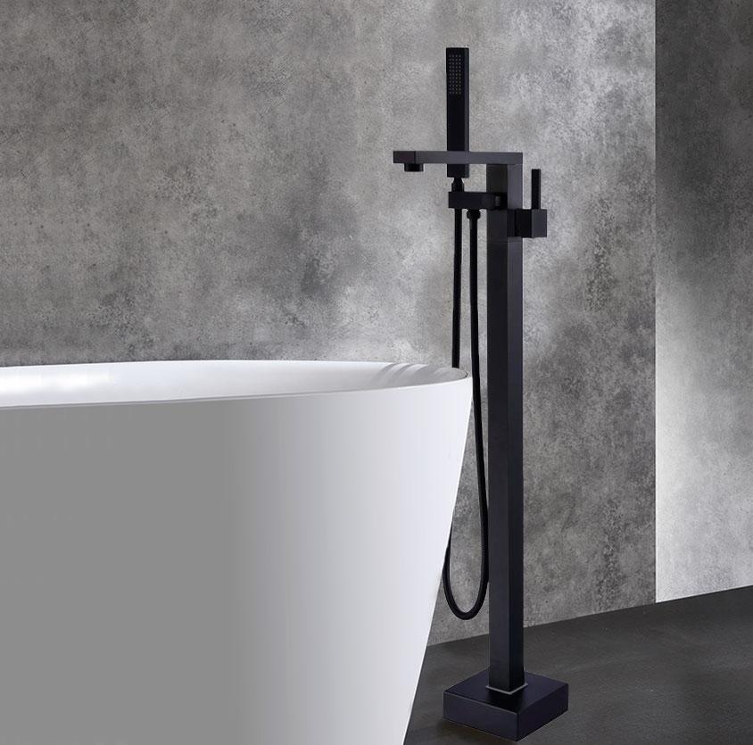 Matte Black Freestanding Single Handle Bathtub Faucet with Handheld Sprayer