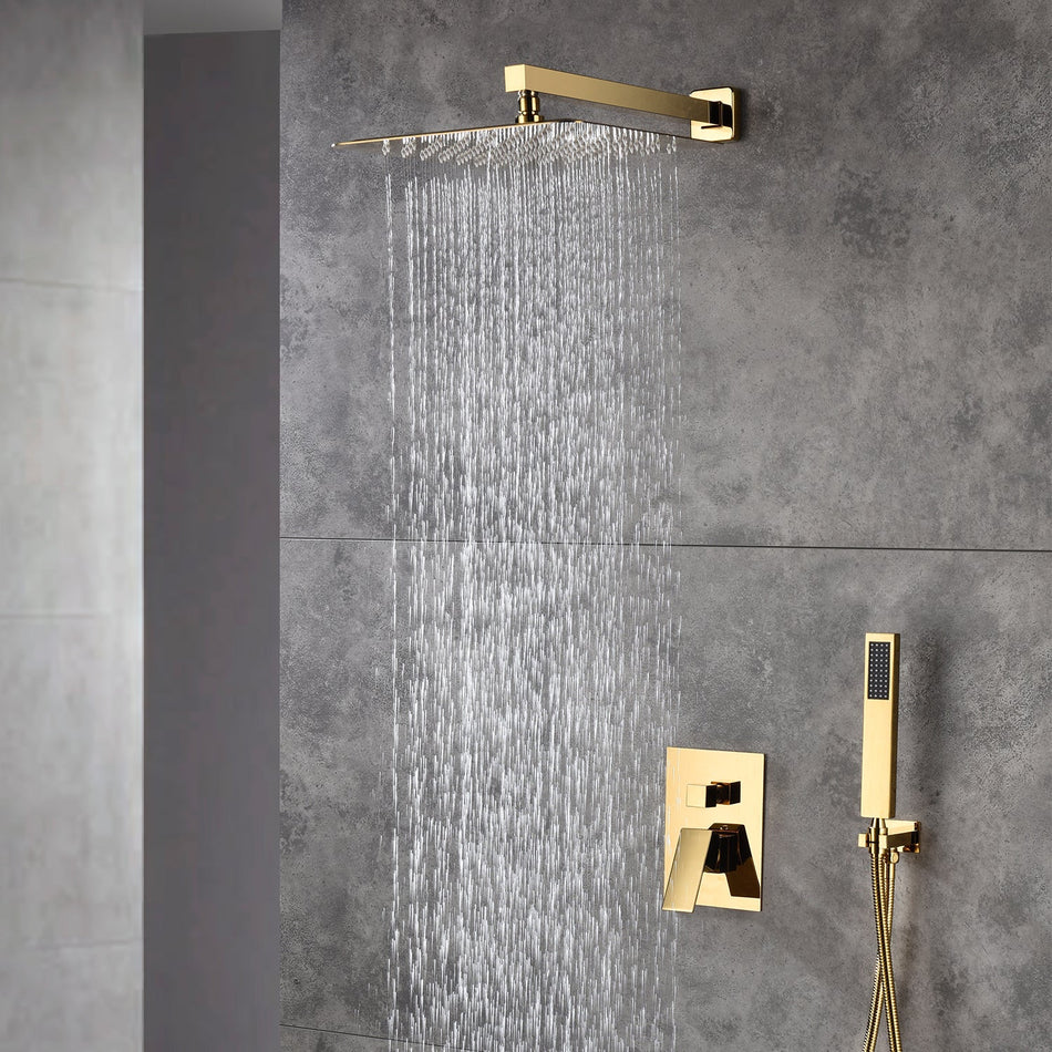 12 Inch wall Mount Polished Gold Shower System Rough-in Valve Body and Trim