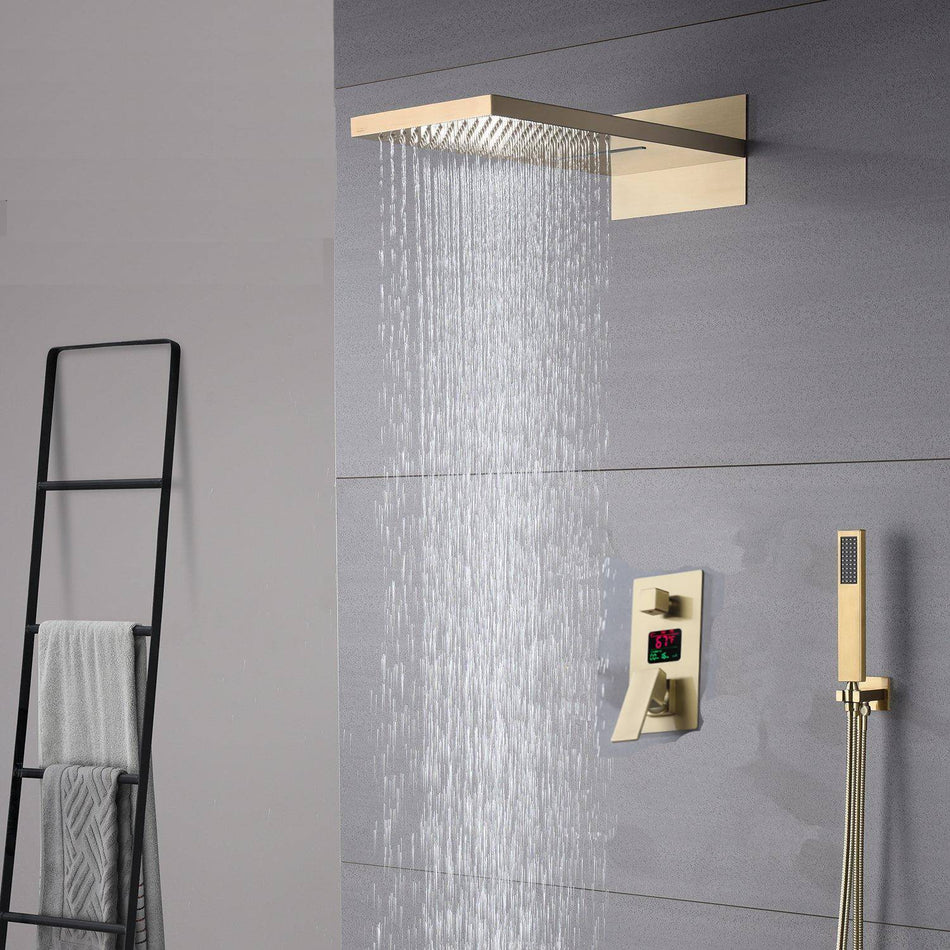 22inch Brushed gold 3 way  Digital display Shower faucet system rainfall and waterfall