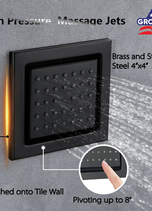 Flush in 31'' LED Matt Black Rainfall Shower Head Faucet 6 Massage Jet Body Sets Thermostatic Mixer Valve