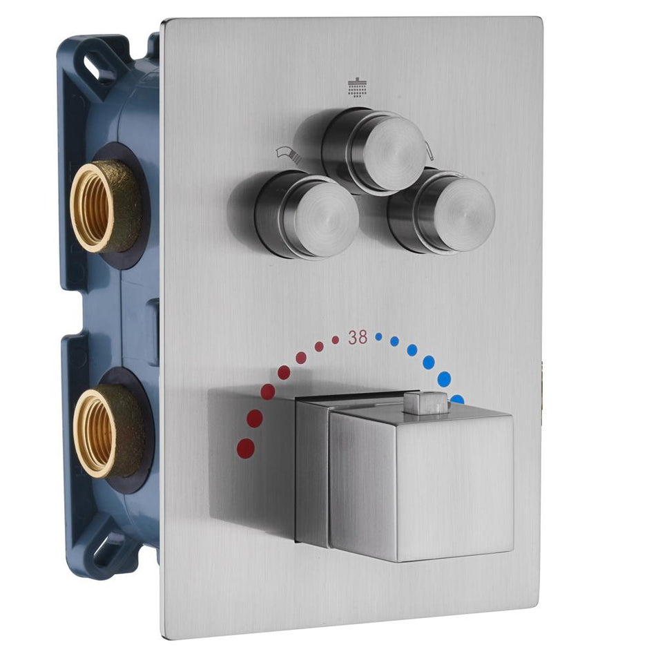 20'' ceiling mounted LED Brushed Nickel 3 way thermostatic valve that each function run at the same time and separately