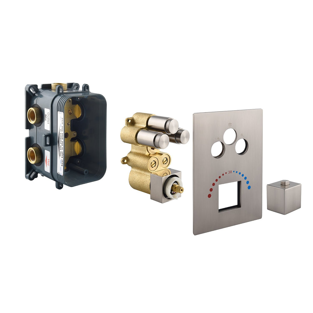 
                  
                    Brushed nickel 3-Way Thermostatic valve with trim and each function work at the same time and seperately
                  
                