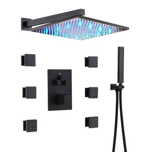 
                  
                    12 inch or 16 inch led light Wall Mounted Oil Rubbed Bronze 3 way thermostatic Shower Faucet System with 6 body jets
                  
                