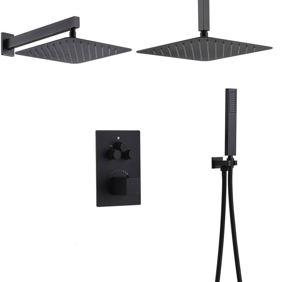 12inch non led light Ceiling Mounted Oil Rubbed Bronze 3 way thermostatic Shower Faucet System