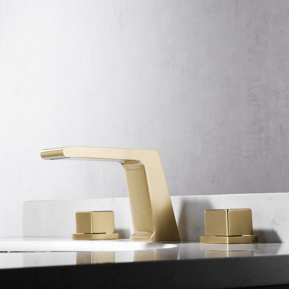 
                  
                    Brushed Gold bathroom sink fauct two handles 3 holes with pop up overflow brass drain
                  
                