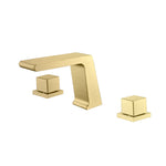 Brushed Gold bathroom sink fauct two handles 3 holes with pop up overflow brass drain