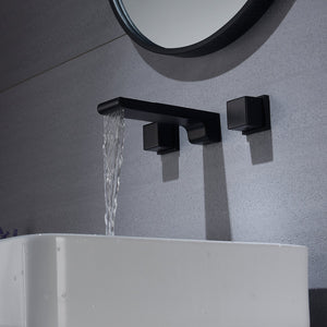 
                  
                    matte black waterfall wall mount bathroom sink faucet with overflow brass pop up drain
                  
                