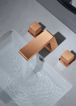 Rose Gold waterfall Deck mount bathroom sink faucet with overflow brass pop up drain