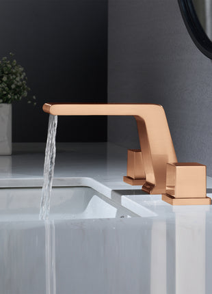 Rose Gold waterfall Deck mount bathroom sink faucet with overflow brass pop up drain