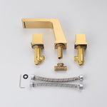 Polished Gold Widespread Bathroom Sink Faucet 2 Handles with pop up overflow brass drain