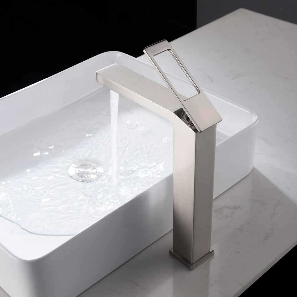 Brushed Nickel Single Handle Bathroom Sink Faucets with Brass Pop up Overflow Drain