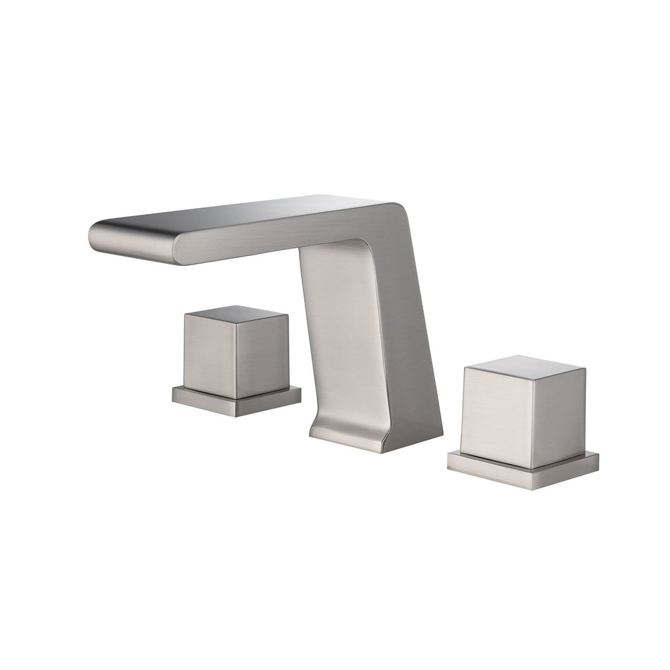 Widespread Bathroom Faucet 3 Hole, Brushed nickel Bathroom Faucet, waterfall Bathroom Sink Faucet, Drain Assembly Included